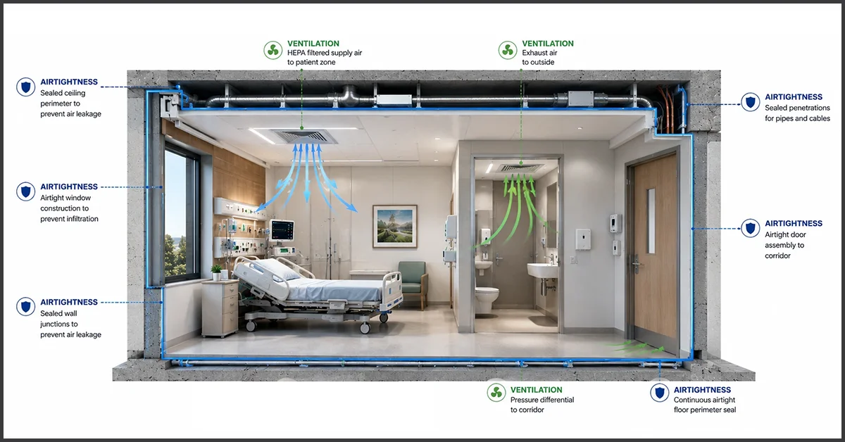 Comparison illustrating airtightness versus ventilation in a building envelope