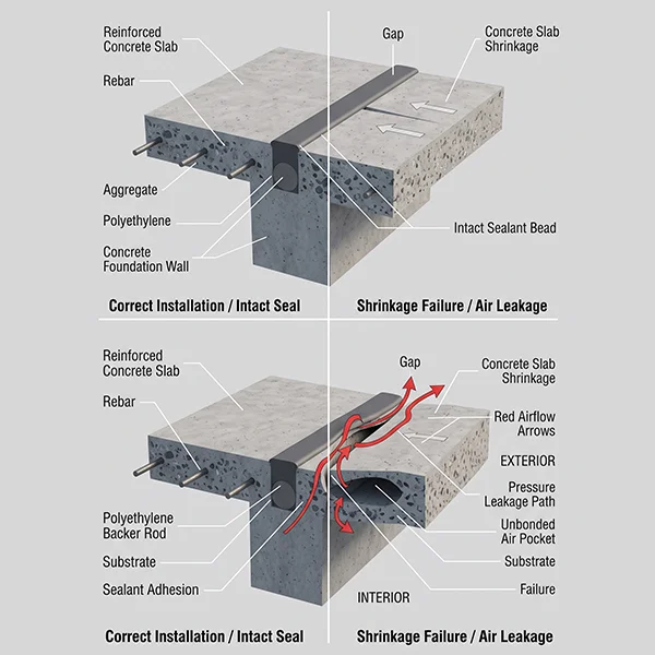 Gap behind an installed seal creating a hidden pathway for air leakage