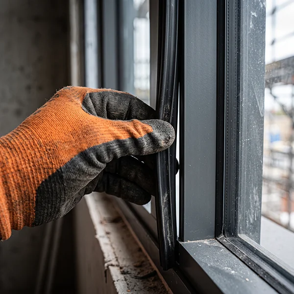 Close-up of incorrectly installed window seal that may allow uncontrolled air leakage