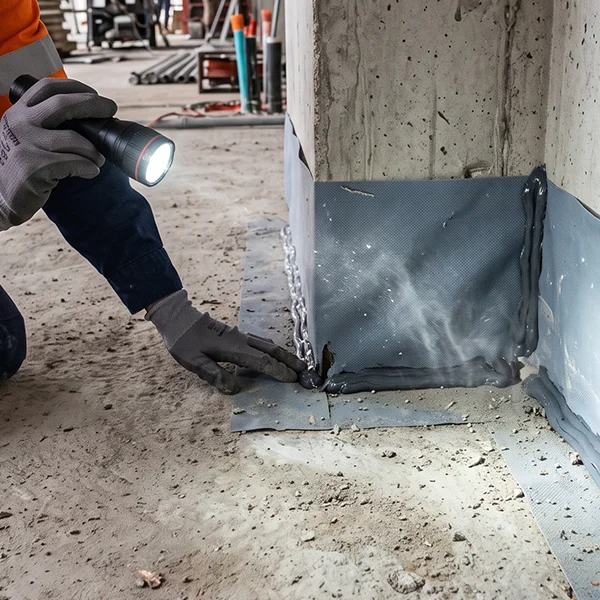 Airtightness inspection of wall and building envelope junction during construction
