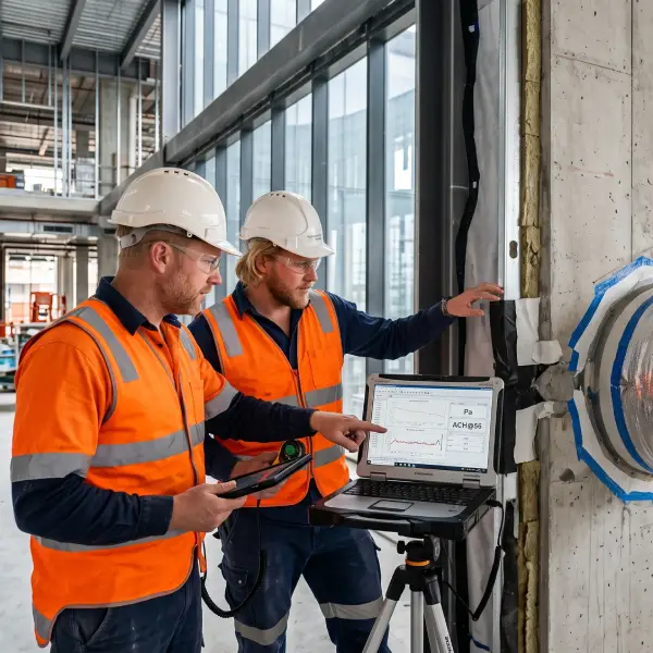 Aerotight consultant discussing make-up air and airtightness strategy with a client